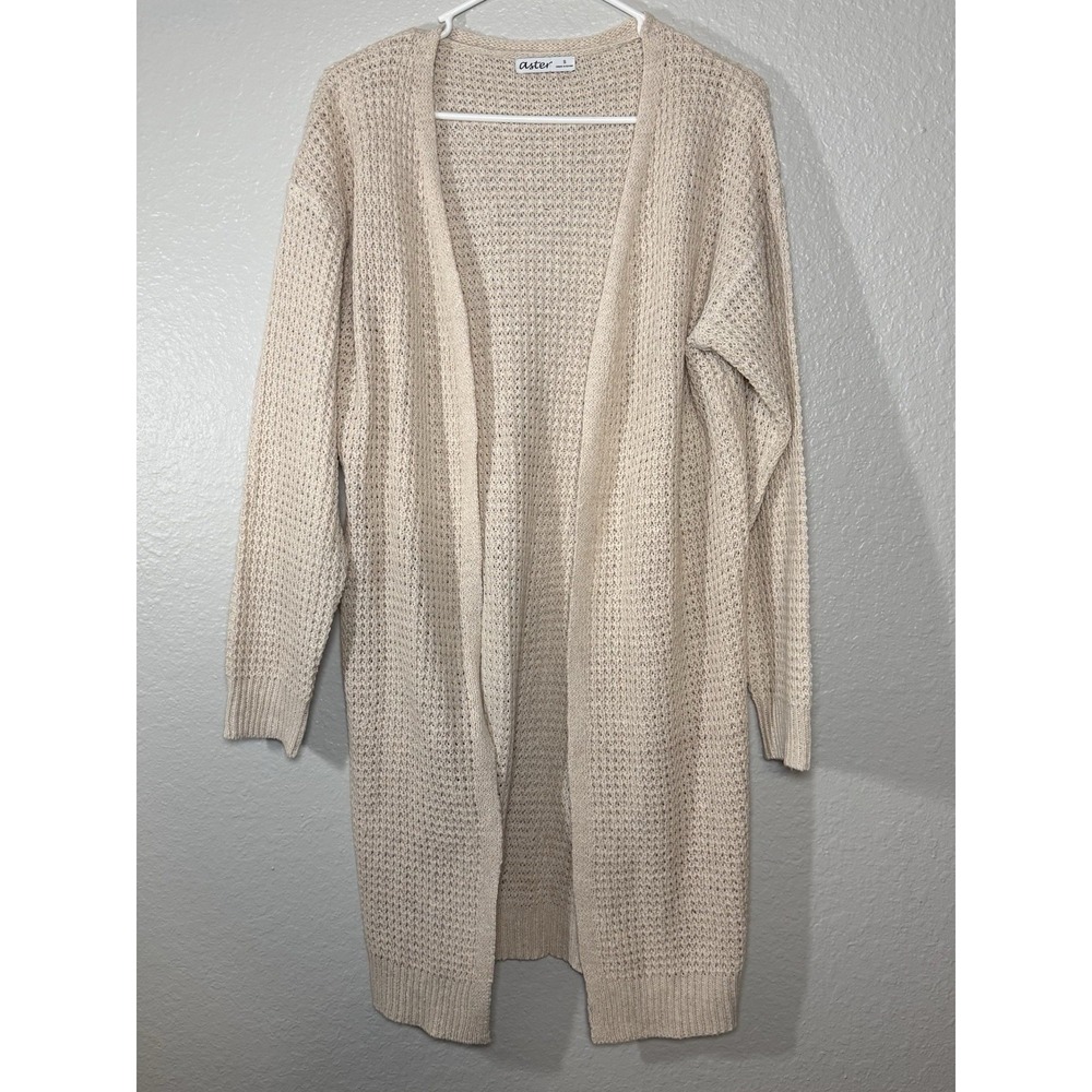 Aster Beige Open-Knit Cardigan Sweater Lightweight Long Sleeve 100% Polyester S